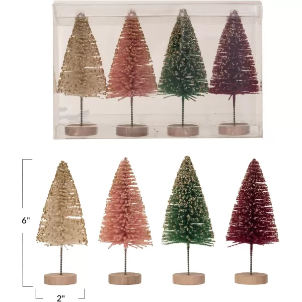 imageCreative CoOp Sisal Bottle Brush Trees with Gold Glitter and Wood Base Multicolor Set of 4