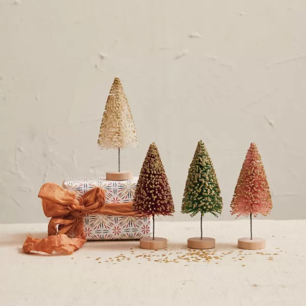 imageCreative CoOp Sisal Bottle Brush Trees with Gold Glitter and Wood Base Multicolor Set of 4