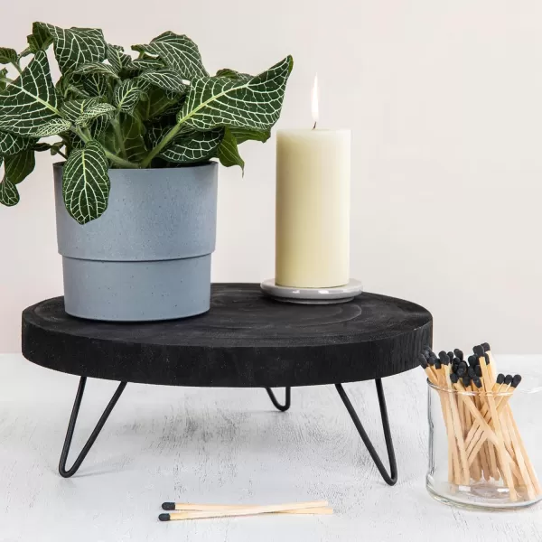 imageCreative CoOp Small Paulownia Wood Pedestal with Metal LegsBlack