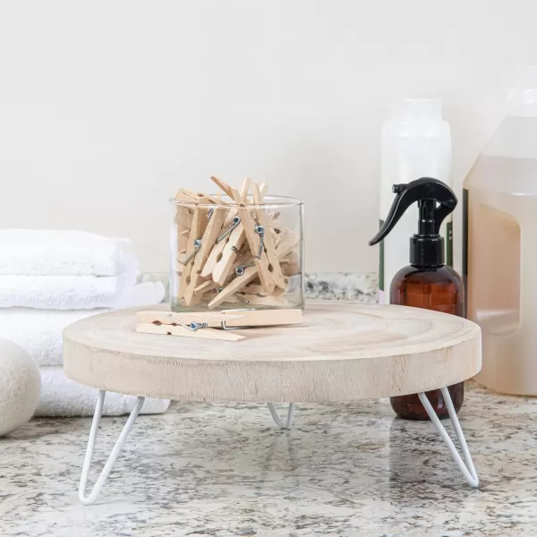 imageCreative CoOp Small Paulownia Wood Pedestal with Metal LegsNatural Finish