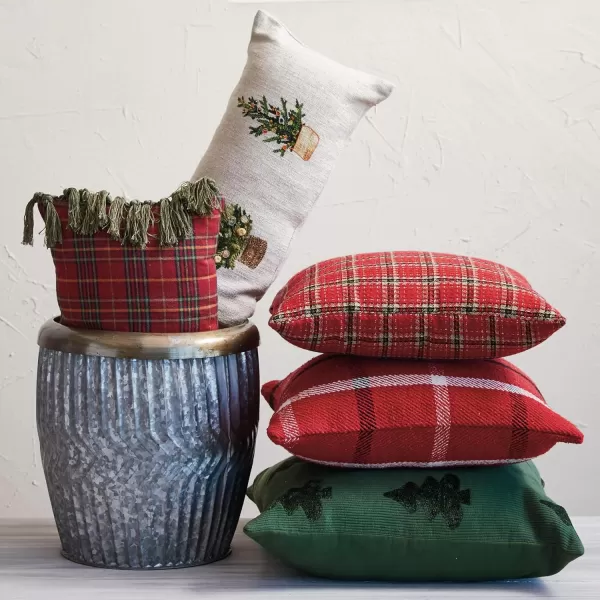 imageCreative CoOp Square Brushed Cotton Blend Flannel Pillow with Grid Pattern Red Black White