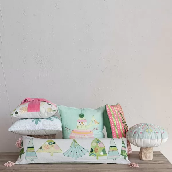 imageCreative CoOp Square Cotton Tufted Pillow with Snowflake and Chambray Back Blue Natural Mint