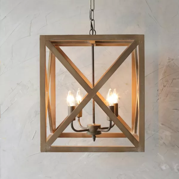 imageCreative CoOp Square Wood and Metal ChandelierBrown