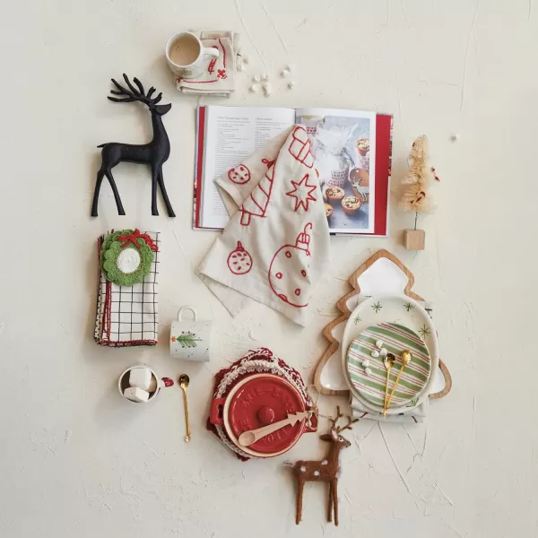 imageCreative CoOp Stoneware Brie Baker with Wood Tree Shaped Spoon and Reactive Glaze Red