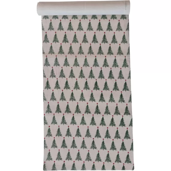 imageCreative CoOp Stonewashed Cotton Printed Table Runner with Christmas Tree Pattern Natural Green and Red