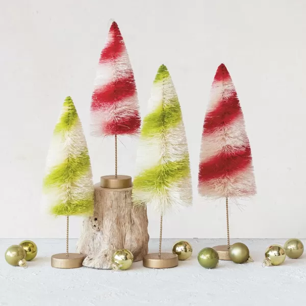 imageCreative CoOp Striped Sisal Bottle Brush Swirled Tree with Wood Base Red and Cream
