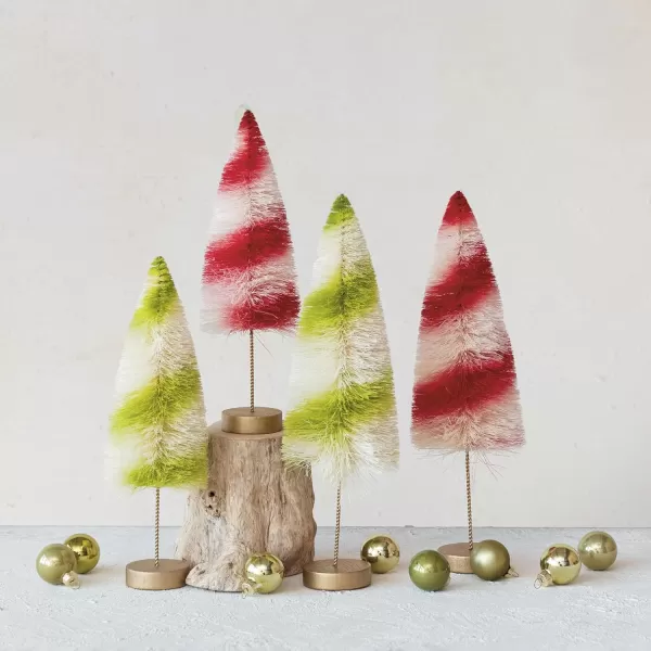 imageCreative CoOp Striped Sisal Bottle Brush Swirled Tree with Wood Base Red and Cream