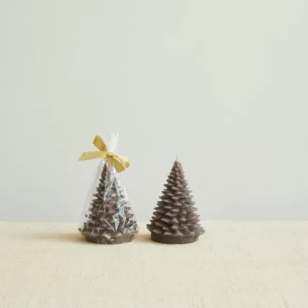 imageCreative CoOp Tall Holiday Tree Shaped Candle with Gold Tips Pewter Color