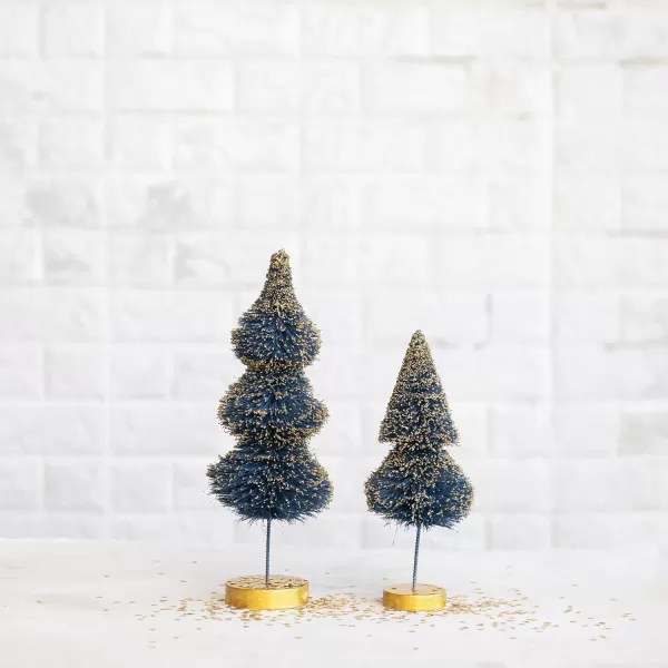 imageCreative CoOp Tall Sisal Bottle Brush Tree with Gold Glitter and Wood Base Blue