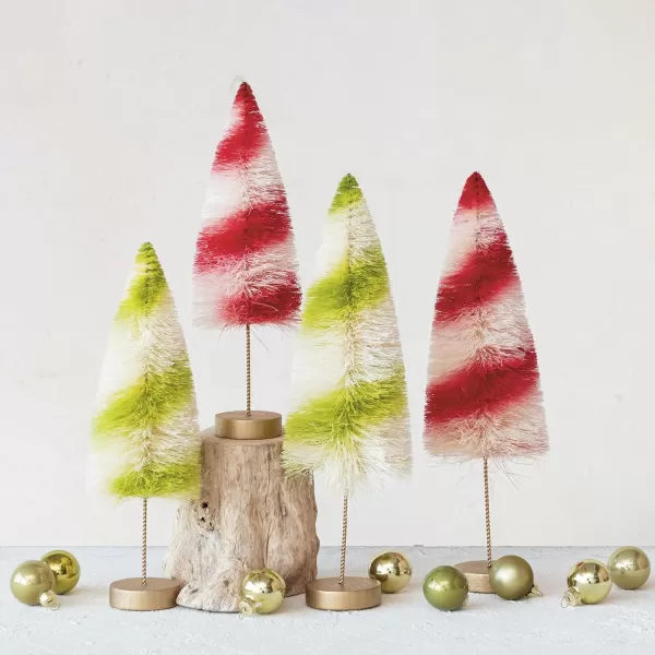 imageCreative CoOp Tall Striped Sisal Bottle Brush Swirled Tree with Wood Base Red and Cream