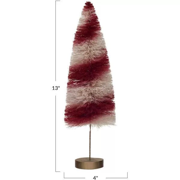 imageCreative CoOp Tall Striped Sisal Bottle Brush Swirled Tree with Wood Base Red and Cream