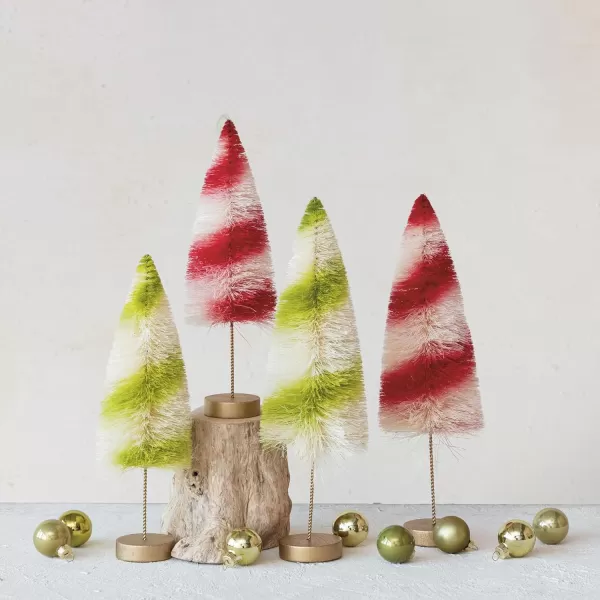imageCreative CoOp Tall Striped Sisal Bottle Brush Swirled Tree with Wood Base Red and Cream