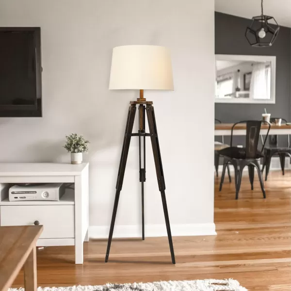 imageCreative CoOp Tripod Style Wood Floor Lamp with Drum ShadeBlack Finish with White Shade