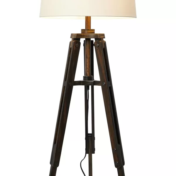 imageCreative CoOp Tripod Style Wood Floor Lamp with Drum ShadeBlack Finish with White Shade