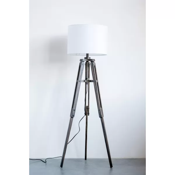 imageCreative CoOp Tripod Style Wood Floor Lamp with Drum ShadeBlack Finish with White Shade