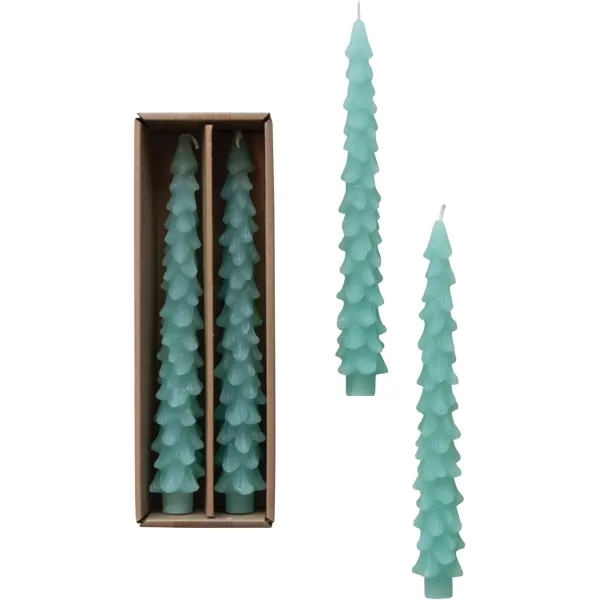 imageCreative CoOp Unscented Textured Tree Shaped Taper Candles in Box Pewter Color Set of 2Aqua