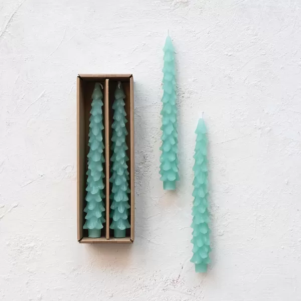 imageCreative CoOp Unscented Textured Tree Shaped Taper Candles in Box Pewter Color Set of 2Aqua