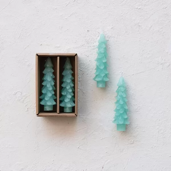 imageCreative CoOp Unscented Textured Tree Shaped Taper Candles in Box Pewter Color Set of 2Aqua