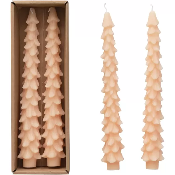 imageCreative CoOp Unscented Textured Tree Shaped Taper Candles in Box Pewter Color Set of 2Blush