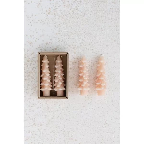 imageCreative CoOp Unscented Textured Tree Shaped Taper Candles in Box Pewter Color Set of 2Blush