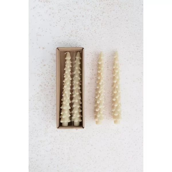 imageCreative CoOp Unscented Textured Tree Shaped Taper Candles in Box Pewter Color Set of 2Eggnog