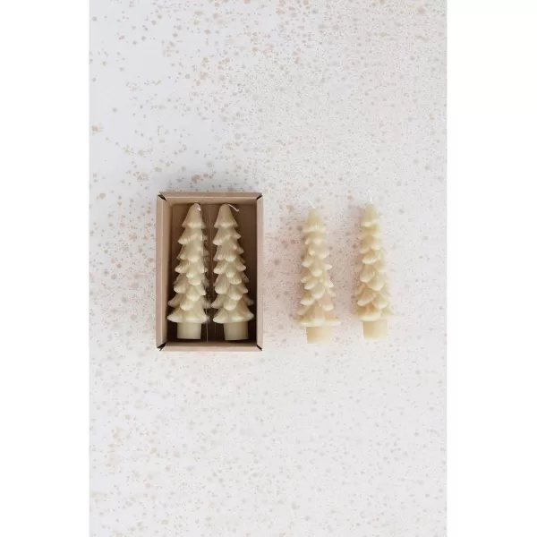 imageCreative CoOp Unscented Textured Tree Shaped Taper Candles in Box Pewter Color Set of 2Eggnog
