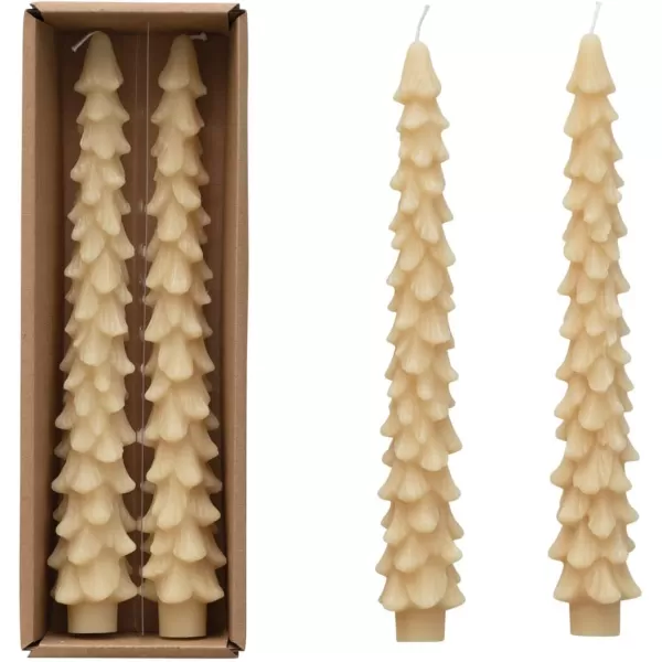 imageCreative CoOp Unscented Textured Tree Shaped Taper Candles in Box Pewter Color Set of 2Eggnog