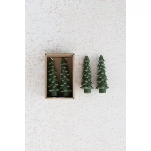 imageCreative CoOp Unscented Textured Tree Shaped Taper Candles in Box Pewter Color Set of 2Evergreen