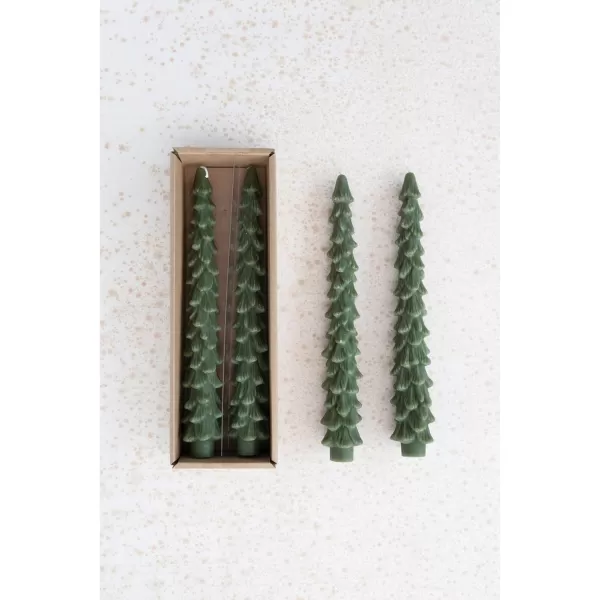 imageCreative CoOp Unscented Textured Tree Shaped Taper Candles in Box Pewter Color Set of 2Evergreen