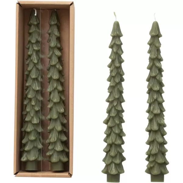 imageCreative CoOp Unscented Textured Tree Shaped Taper Candles in Box Pewter Color Set of 2Evergreen