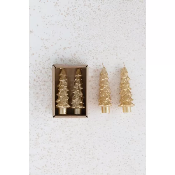 imageCreative CoOp Unscented Textured Tree Shaped Taper Candles in Box Pewter Color Set of 2Gold
