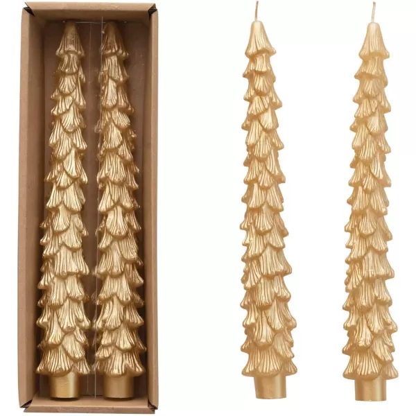 imageCreative CoOp Unscented Textured Tree Shaped Taper Candles in Box Pewter Color Set of 2Gold