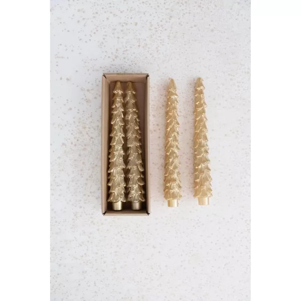 imageCreative CoOp Unscented Textured Tree Shaped Taper Candles in Box Pewter Color Set of 2Gold