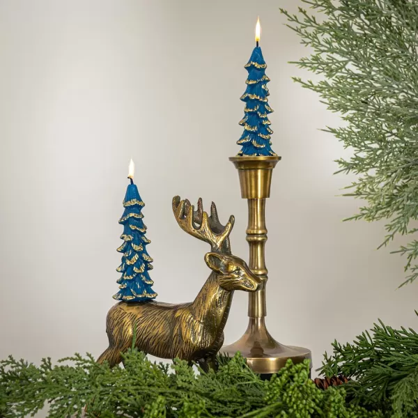imageCreative CoOp Unscented Textured Tree Shaped Taper Candles in Box Pewter Color Set of 2GoldBlue