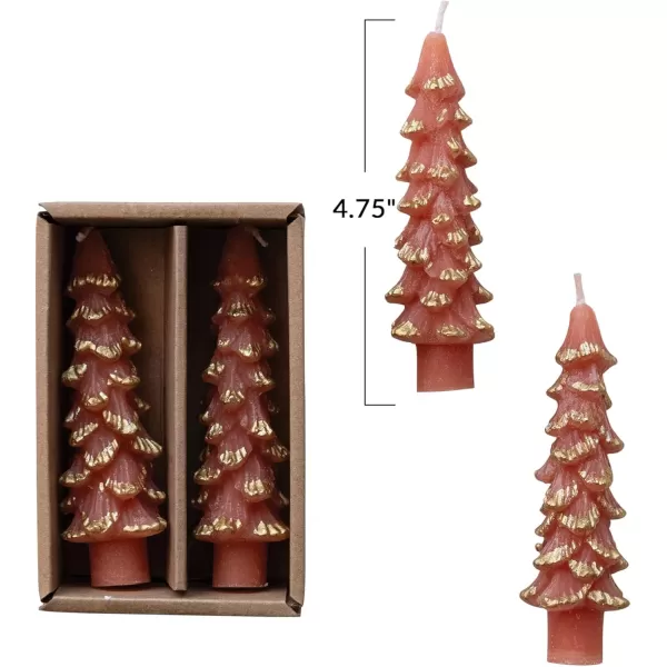 imageCreative CoOp Unscented Textured Tree Shaped Taper Candles in Box Pewter Color Set of 2GoldCoral
