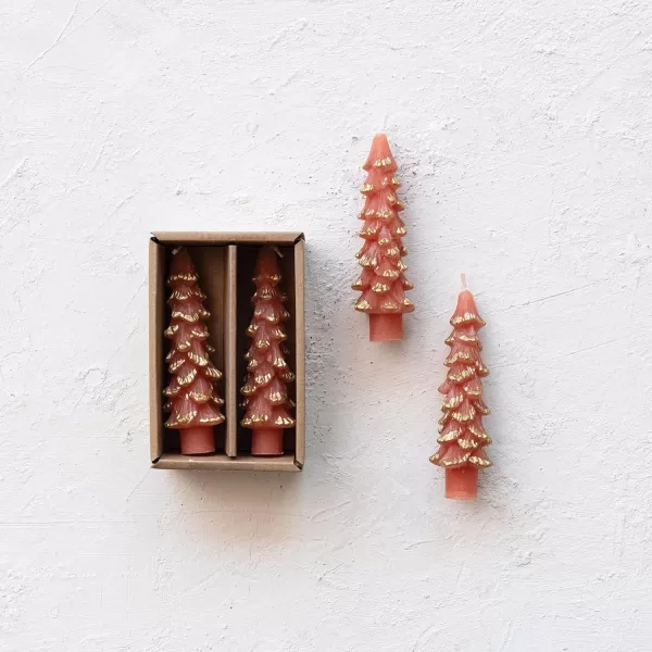 imageCreative CoOp Unscented Textured Tree Shaped Taper Candles in Box Pewter Color Set of 2GoldCoral