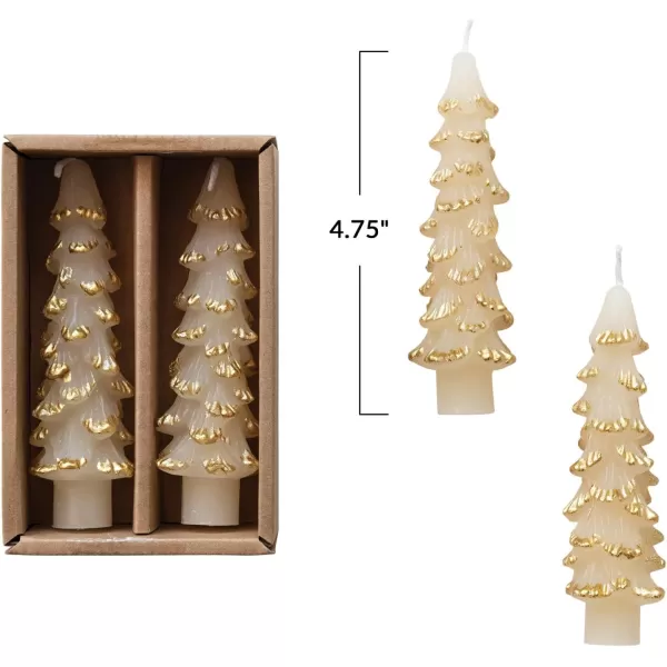 imageCreative CoOp Unscented Textured Tree Shaped Taper Candles in Box Pewter Color Set of 2GoldEggnog