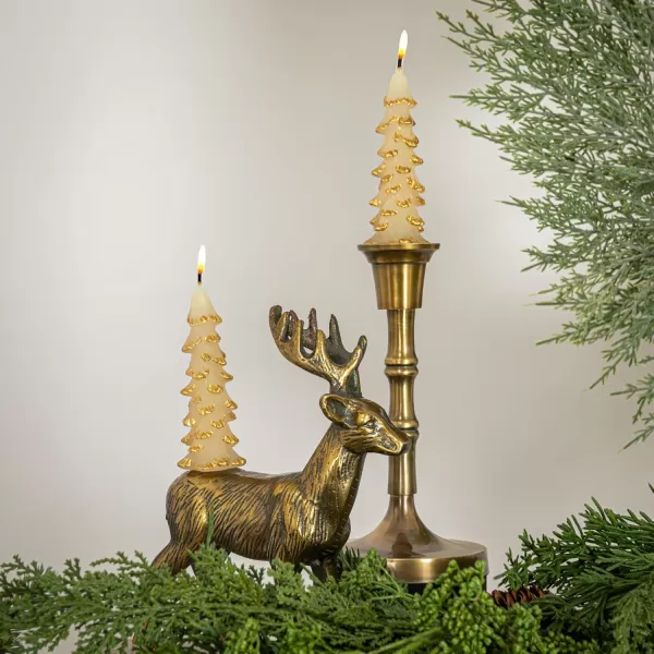 imageCreative CoOp Unscented Textured Tree Shaped Taper Candles in Box Pewter Color Set of 2GoldEggnog