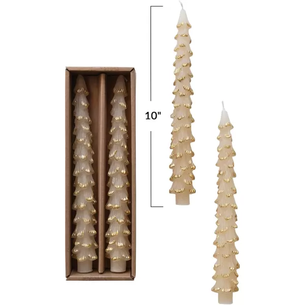 imageCreative CoOp Unscented Textured Tree Shaped Taper Candles in Box Pewter Color Set of 2GoldEggnog