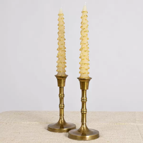imageCreative CoOp Unscented Textured Tree Shaped Taper Candles in Box Pewter Color Set of 2GoldEggnog