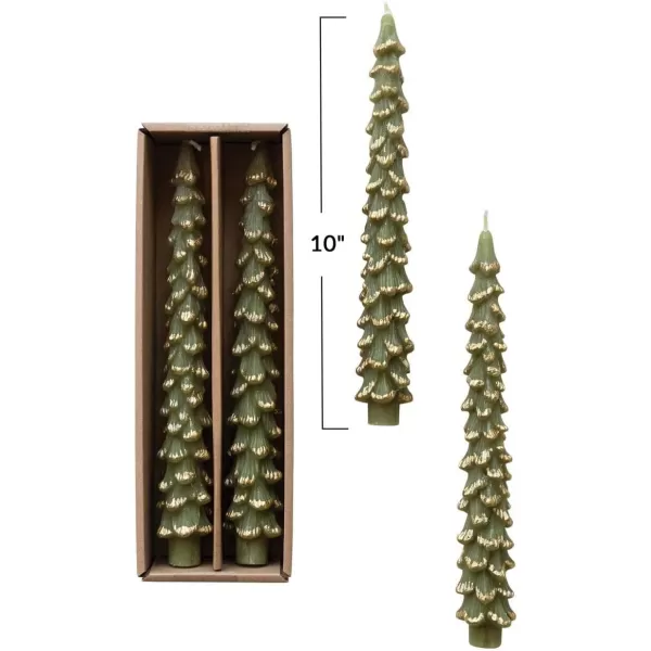 imageCreative CoOp Unscented Textured Tree Shaped Taper Candles in Box Pewter Color Set of 2GoldEvergreen