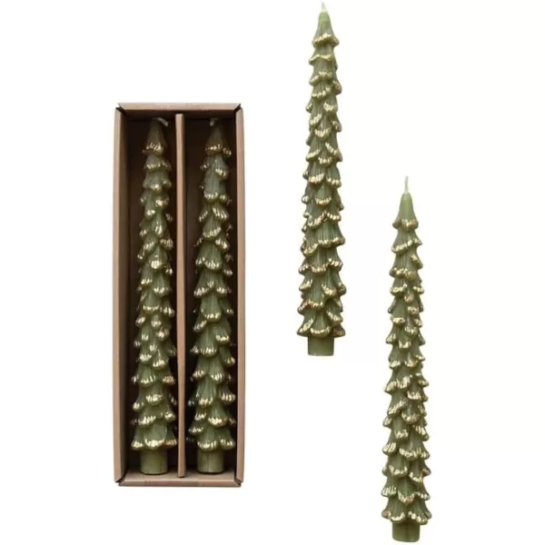 imageCreative CoOp Unscented Textured Tree Shaped Taper Candles in Box Pewter Color Set of 2GoldEvergreen