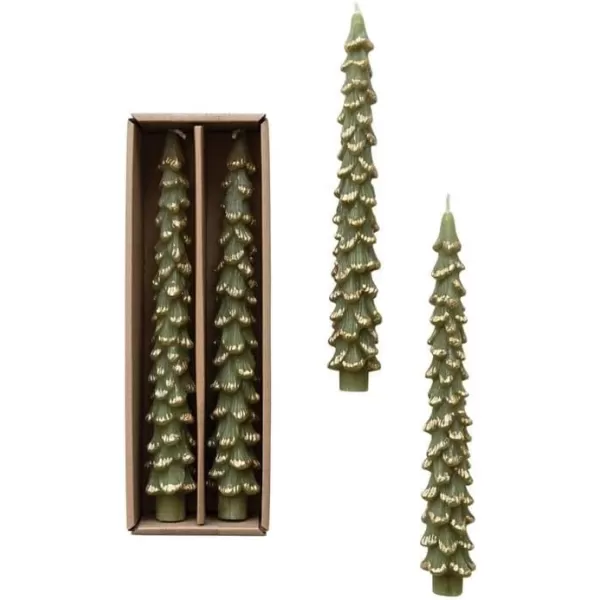 imageCreative CoOp Unscented Textured Tree Shaped Taper Candles in Box Pewter Color Set of 2GoldEvergreen