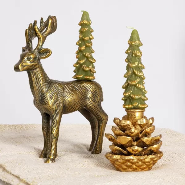 imageCreative CoOp Unscented Textured Tree Shaped Taper Candles in Box Pewter Color Set of 2GoldEvergreen
