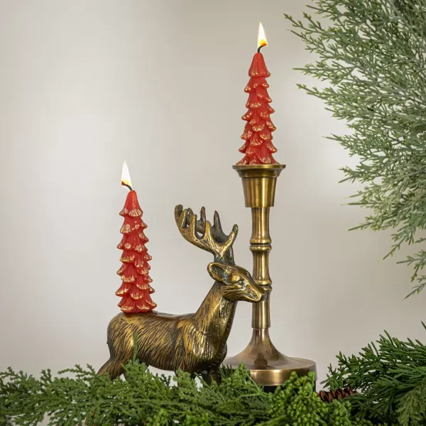 imageCreative CoOp Unscented Textured Tree Shaped Taper Candles in Box Pewter Color Set of 2GoldHolly Berry