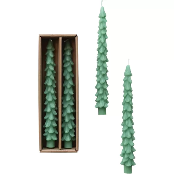 imageCreative CoOp Unscented Textured Tree Shaped Taper Candles in Box Pewter Color Set of 2Green