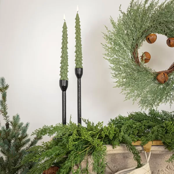 imageCreative CoOp Unscented Textured Tree Shaped Taper Candles in Box Pewter Color Set of 2Green