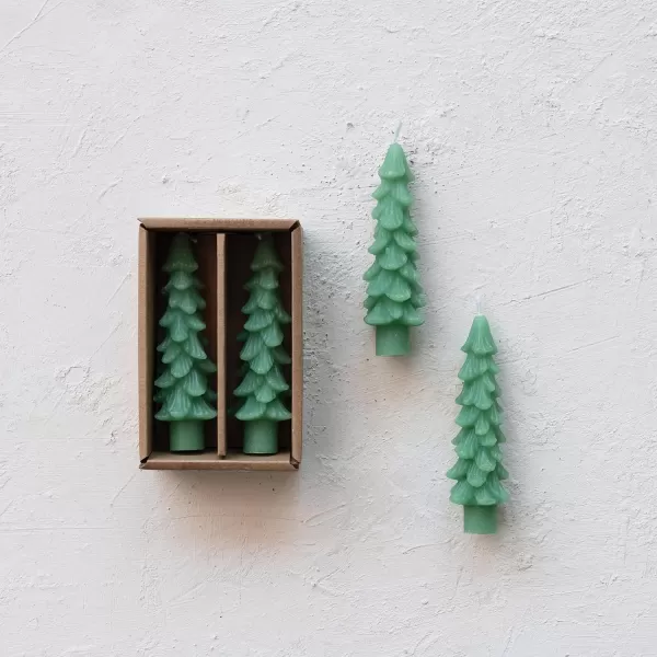 imageCreative CoOp Unscented Textured Tree Shaped Taper Candles in Box Pewter Color Set of 2Green