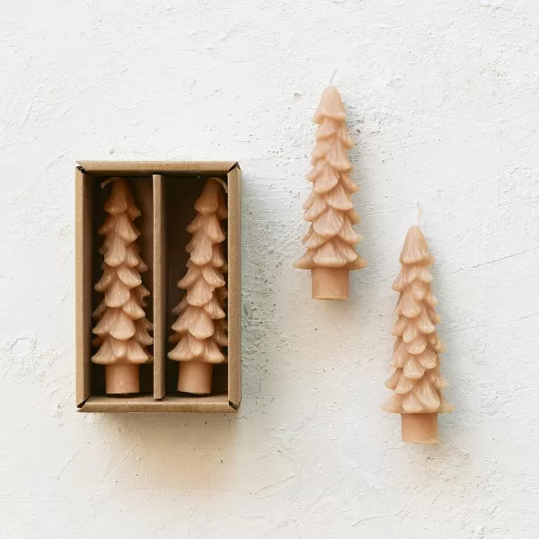 imageCreative CoOp Unscented Textured Tree Shaped Taper Candles in Box Pewter Color Set of 2Khaki