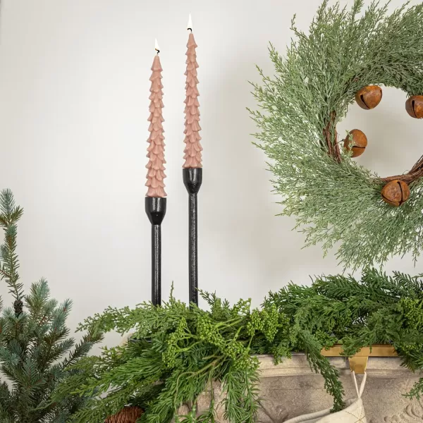 imageCreative CoOp Unscented Textured Tree Shaped Taper Candles in Box Pewter Color Set of 2Khaki